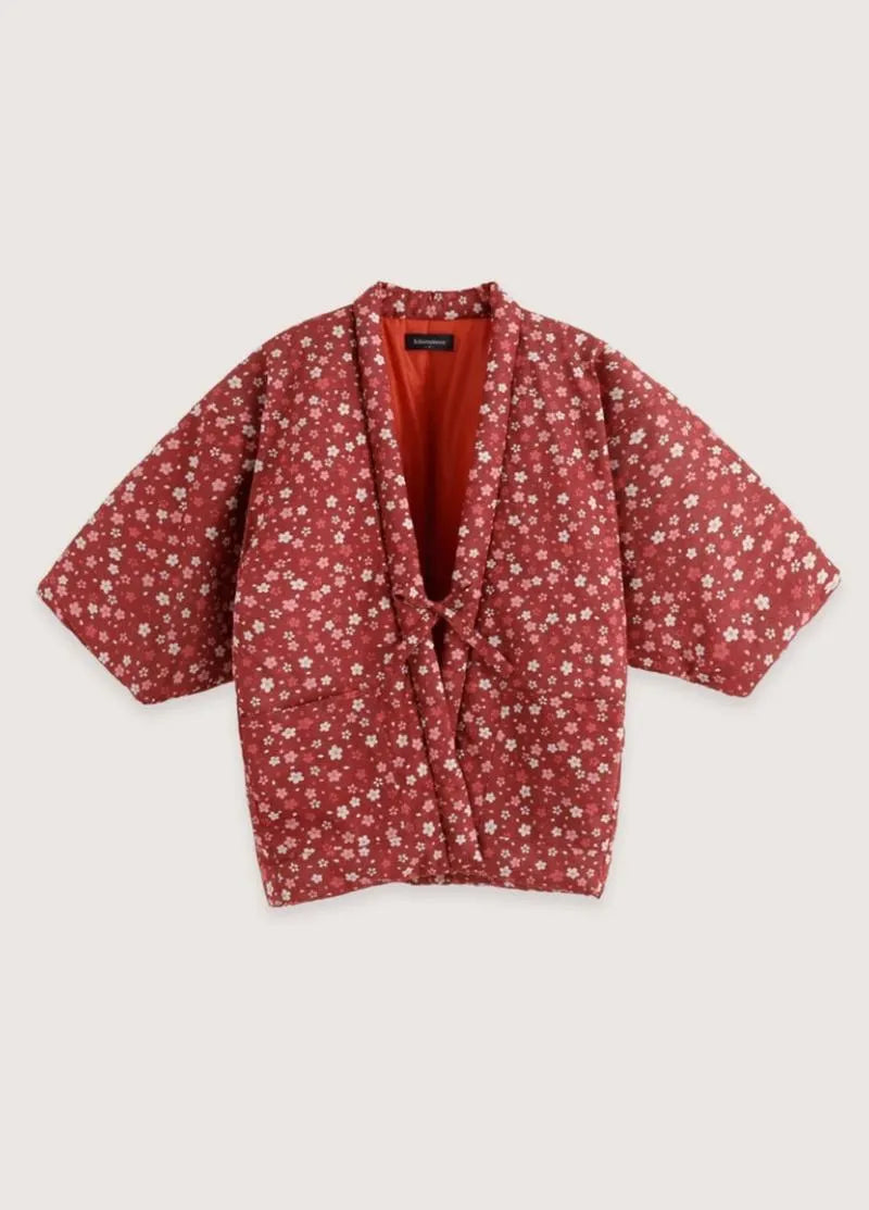 Veste japonaise kimono rouge fleuri - Style authentique-Kimikono