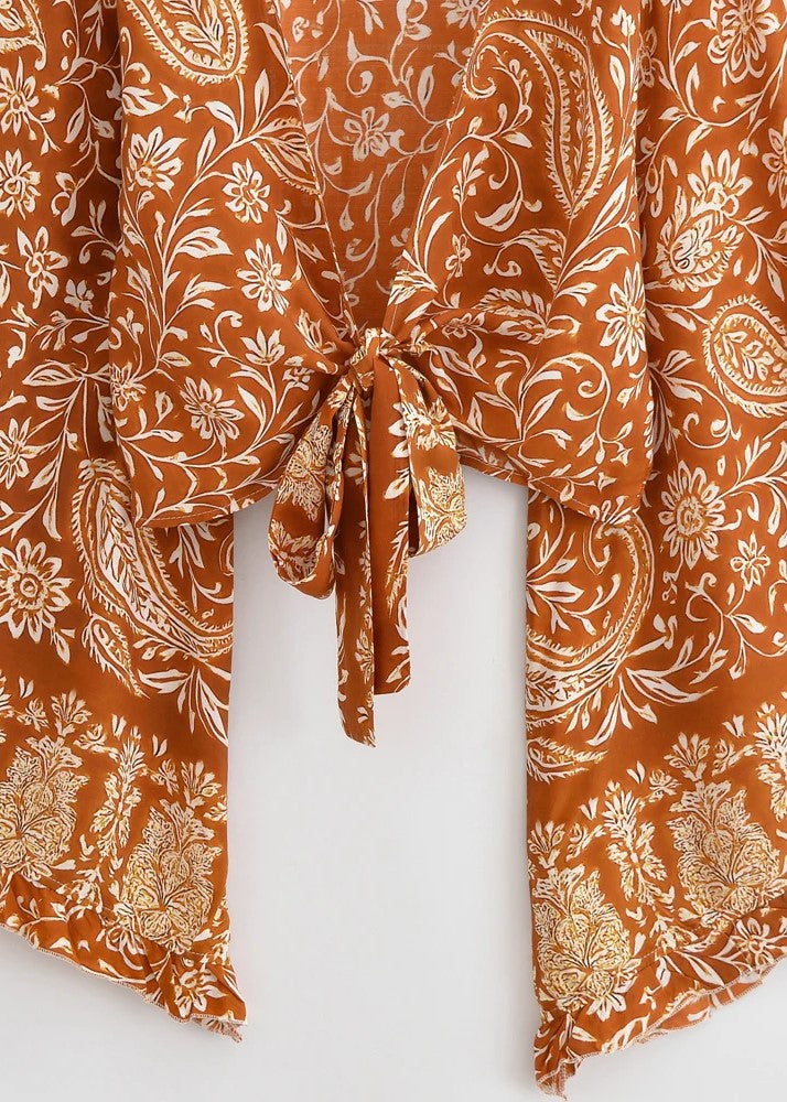 Kimono court orange fleuri | Akane