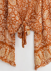 Kimono court orange fleuri | Akane