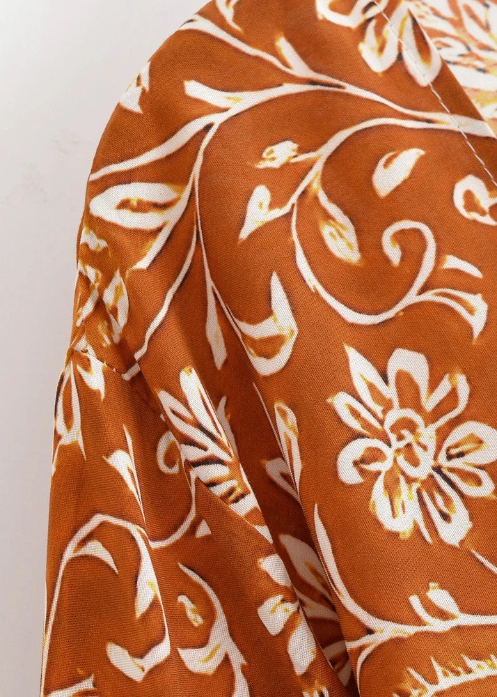Kimono court orange fleuri | Akane