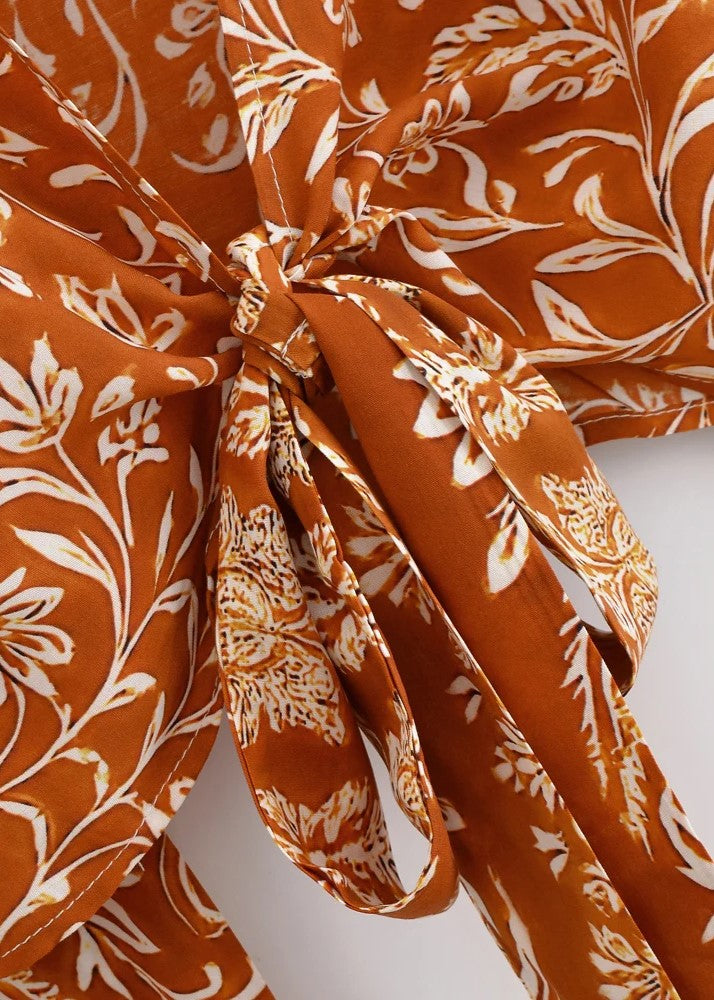Kimono court orange fleuri | Akane