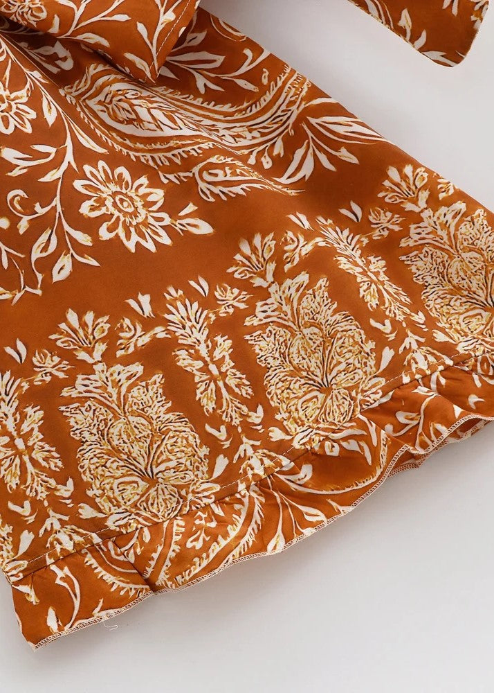 Kimono court orange fleuri | Akane