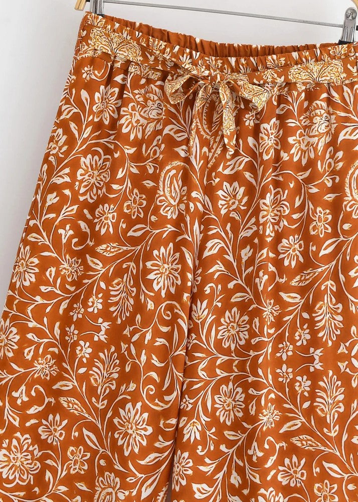 Pantalon kimono orange fleuri | Akane