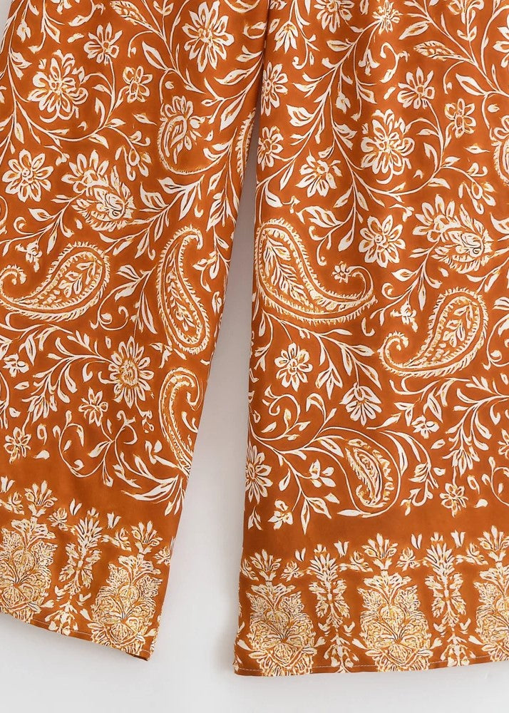 Pantalon kimono orange fleuri | Akane