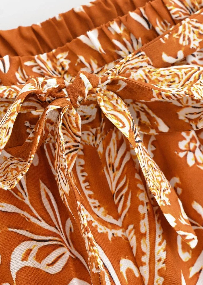 Pantalon kimono orange fleuri | Akane