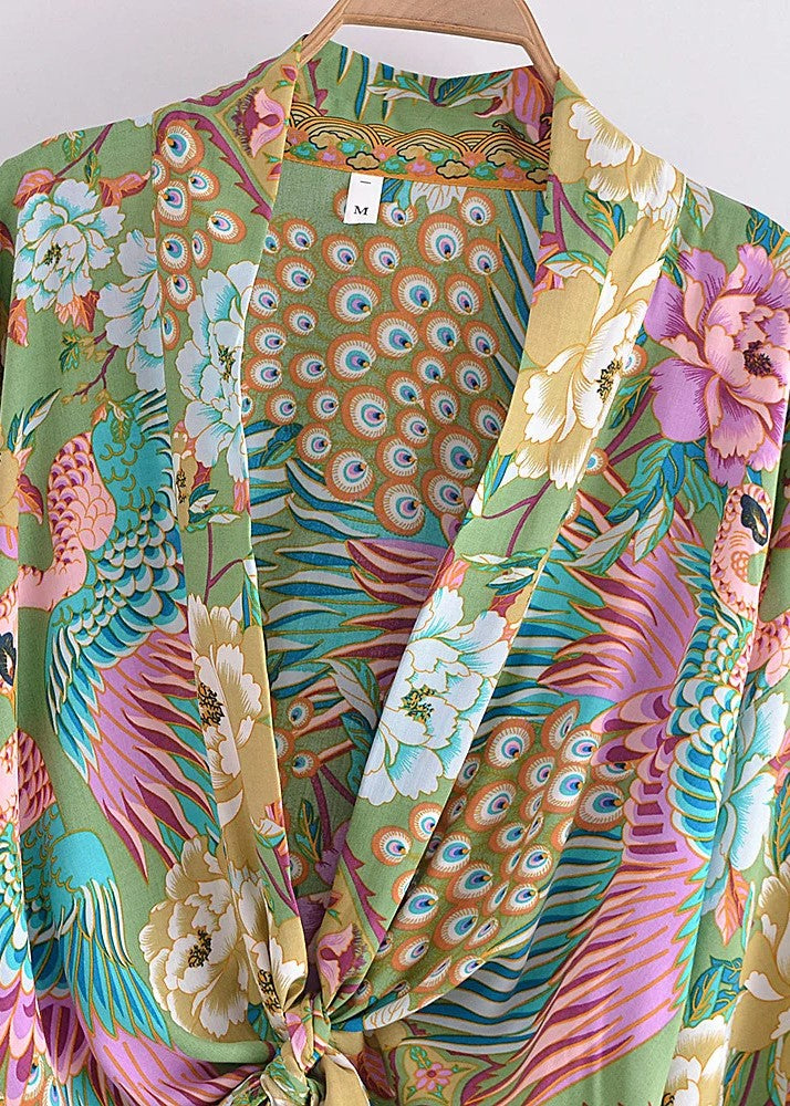 Ensemble kimono court bohème paon | Momiji
