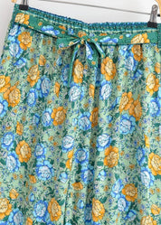Ensemble kimono court et pantalon bleu fleuri | Mizuiro