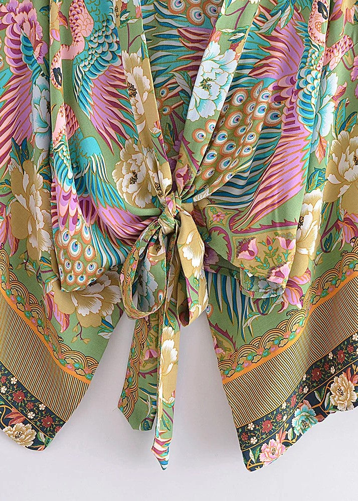 Ensemble kimono court bohème paon | Momiji