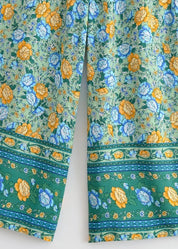 Ensemble kimono court et pantalon bleu fleuri | Mizuiro