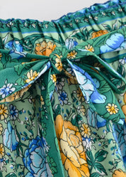 Ensemble kimono court et pantalon bleu fleuri | Mizuiro