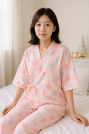 Kimono pyjama femme rose fleurie | Sakura