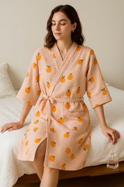 Chemise de nuit coton kimono orange | Yume