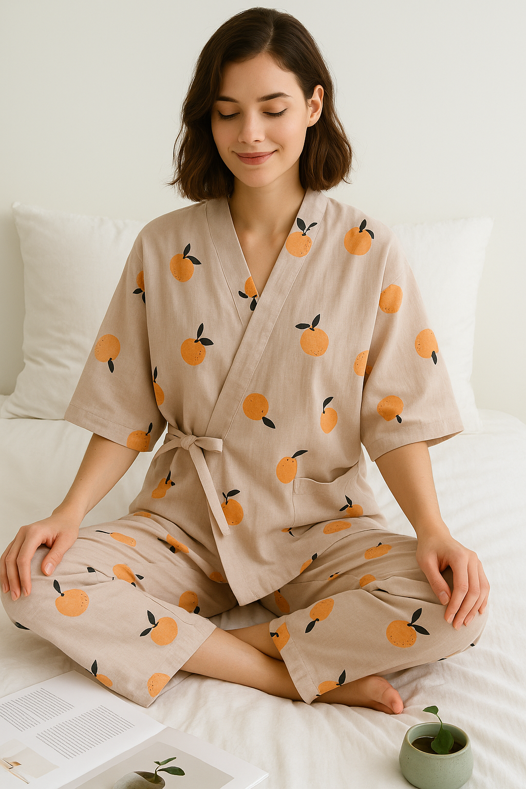 Pyjama japonais kimono orange | Momo