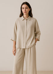 Ensemble kimono coton beige traditionnel | Wabi