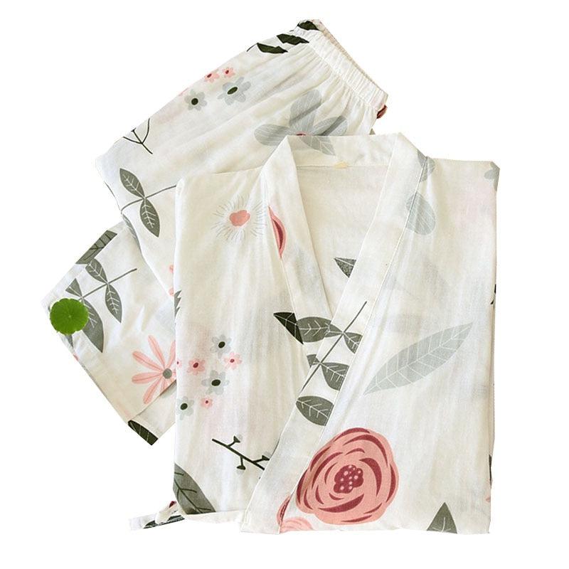 Pyjama kimono blanc floral | Hana
