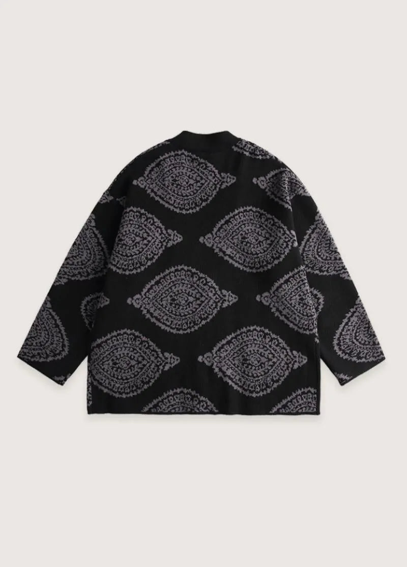 Cardigan kimono noir pour femme - Élégance bohème chic-Kimikono