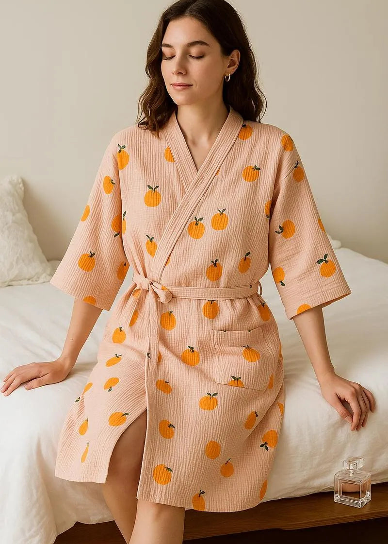 Chemise de nuit coton kimono orange - Confort zen-Kimikono