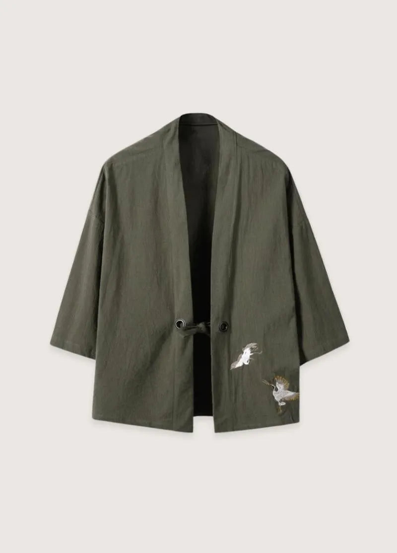 Chemise style kimono homme lin vert - Style japonais-Kimikono