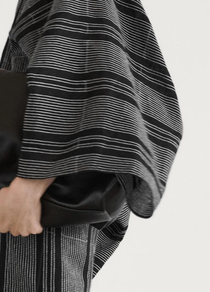 Ensemble jupe kimono - Femme élégante noir rayé-Kimikono