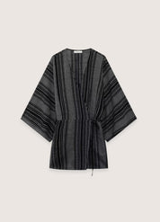 Ensemble jupe kimono - Femme élégante noir rayé-Kimikono