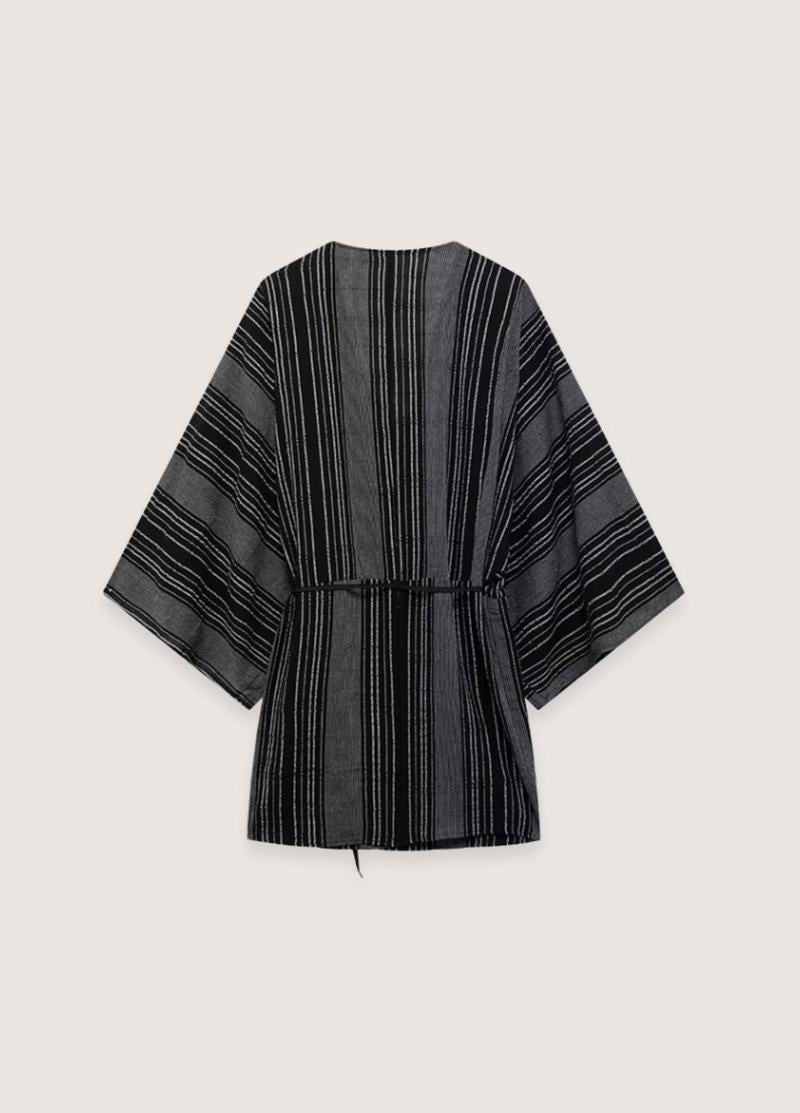 Ensemble jupe kimono - Femme élégante noir rayé-Kimikono