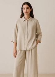 Ensemble kimono coton beige traditionnel - Zen chic-Kimikono