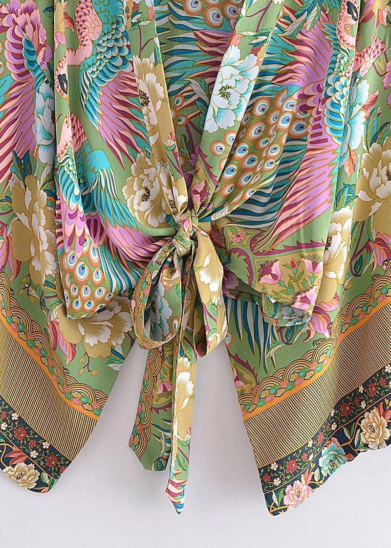 Ensemble kimono court bohème paon - Fluide & chic-Kimikono