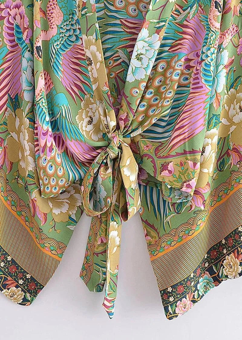 Ensemble kimono court bohème paon - Fluide & chic-Kimikono