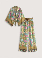 Ensemble kimono court bohème paon - Fluide & chic-Kimikono