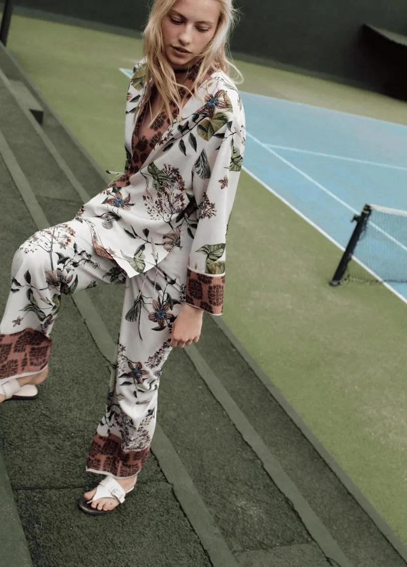 Ensemble kimono court et pantalon - Confort zen floral-Kimikono