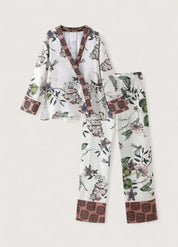 Ensemble kimono court et pantalon - Confort zen floral-Kimikono