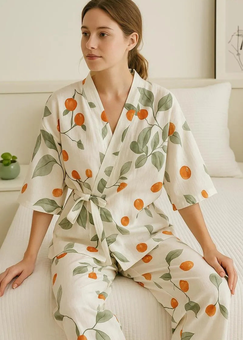 Ensemble pyjama kimono coton fin - Douceur & élégance-Kimikono