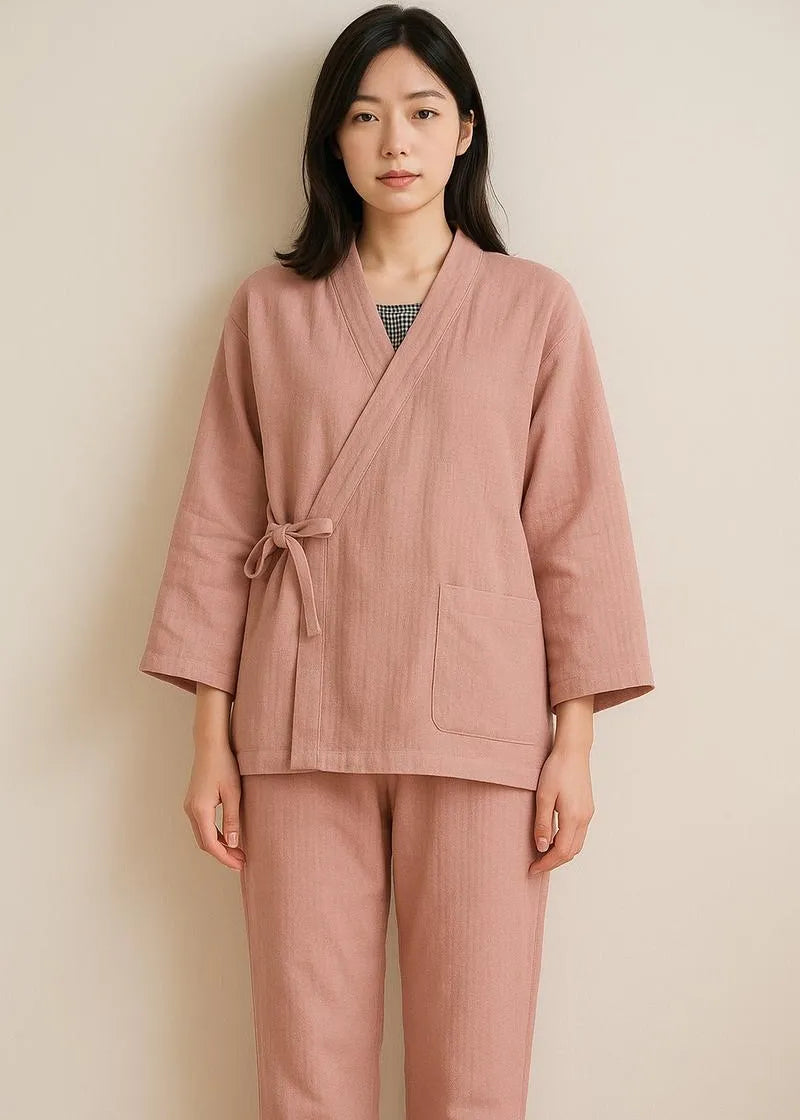 Ensemble pyjama kimono femme rose - Coton doux-Kimikono
