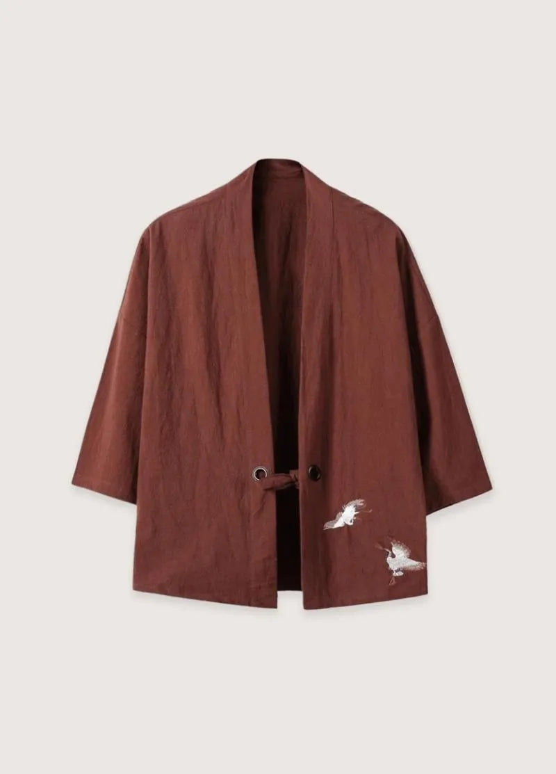 Gilet kimono homme lin marron - Style japonais raffiné-Kimikono