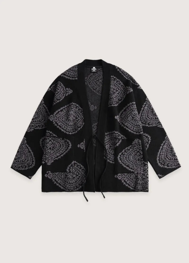 Haut kimono noir homme effet cachemire - Élégant-Kimikono