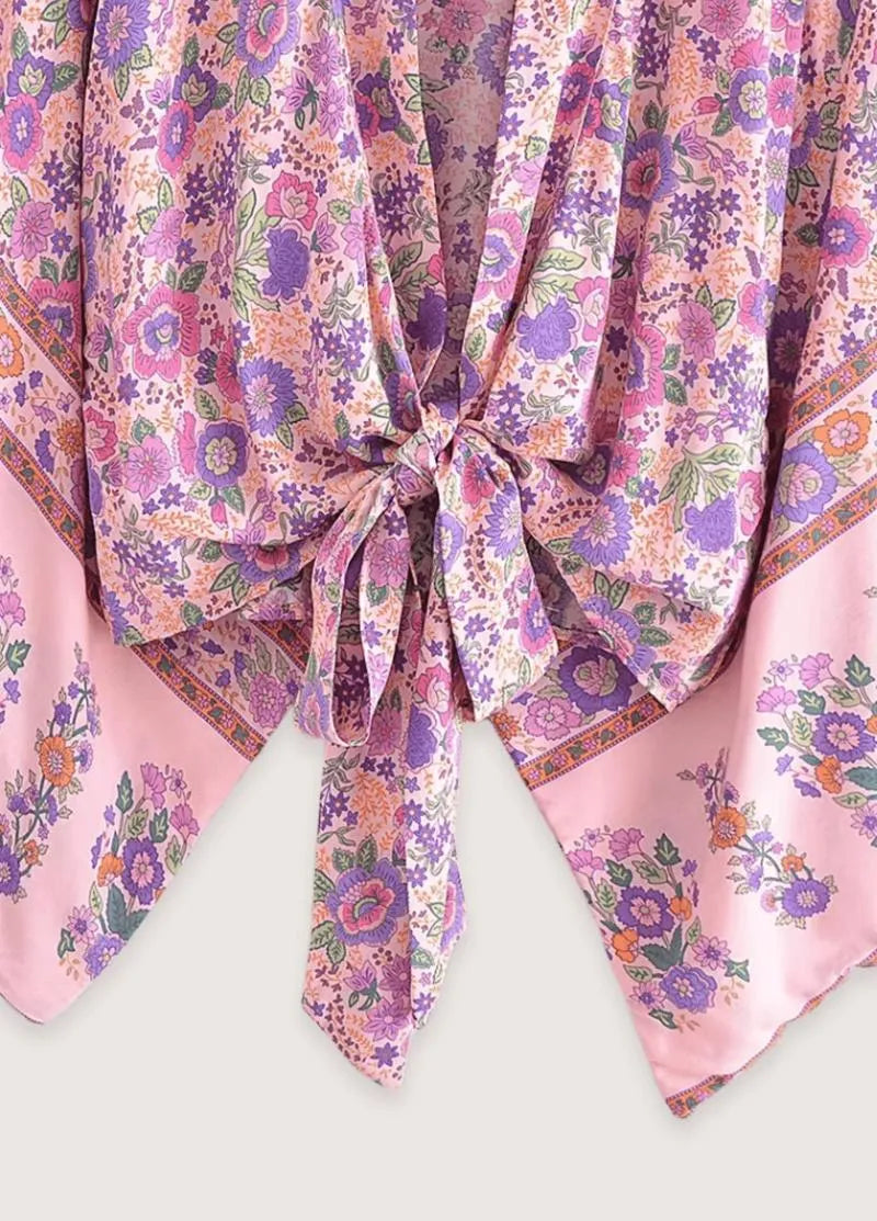 Haut manche kimono court rose - Style japonais chic-Kimikono
