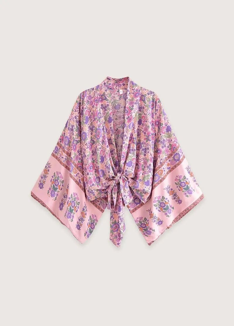 Haut manche kimono court rose - Style japonais chic-Kimikono