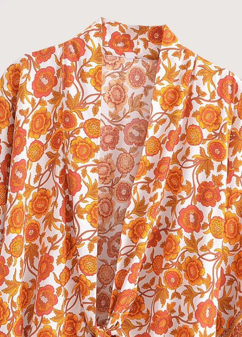 Haut style kimono femme orange - Bohème & élégant-Kimikono