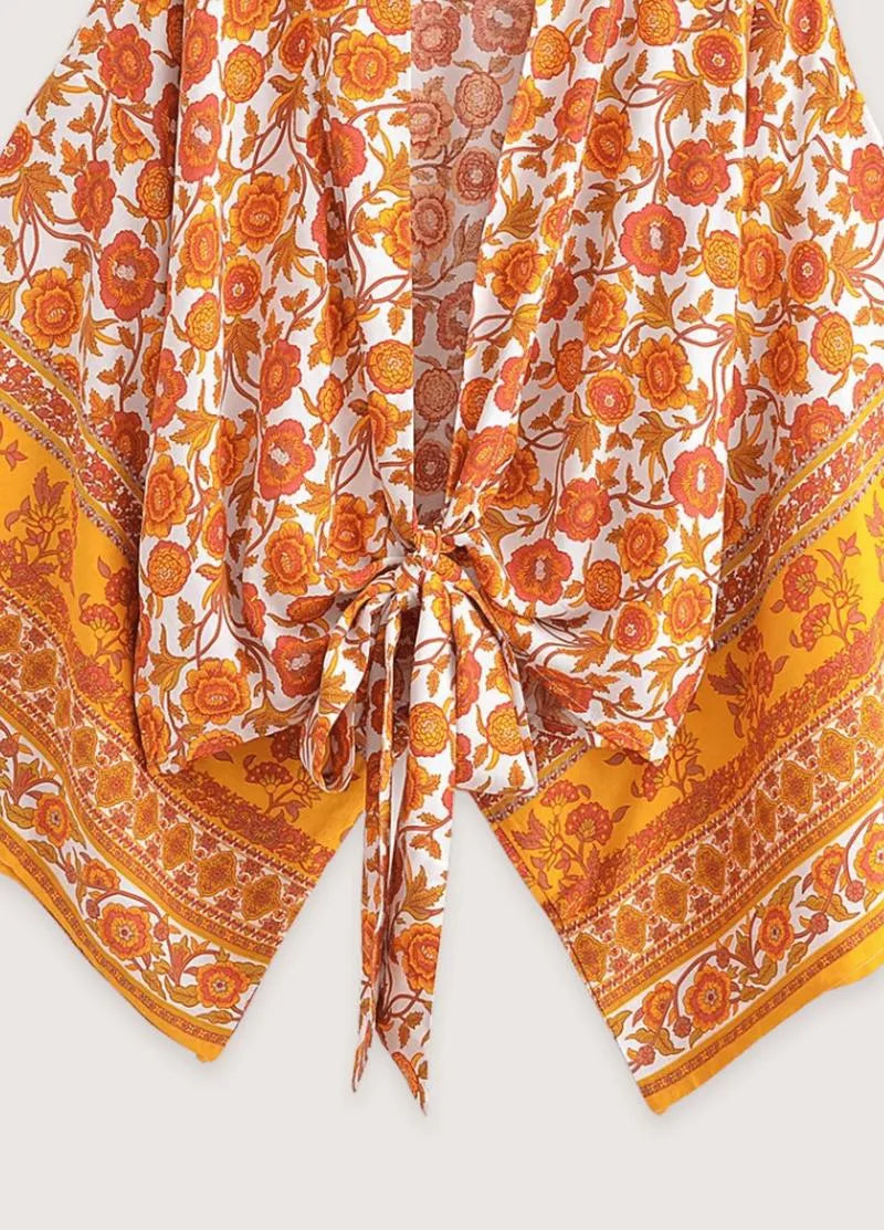 Haut style kimono femme orange - Bohème & élégant-Kimikono