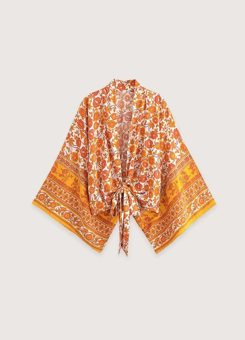 Haut style kimono femme orange - Bohème & élégant-Kimikono