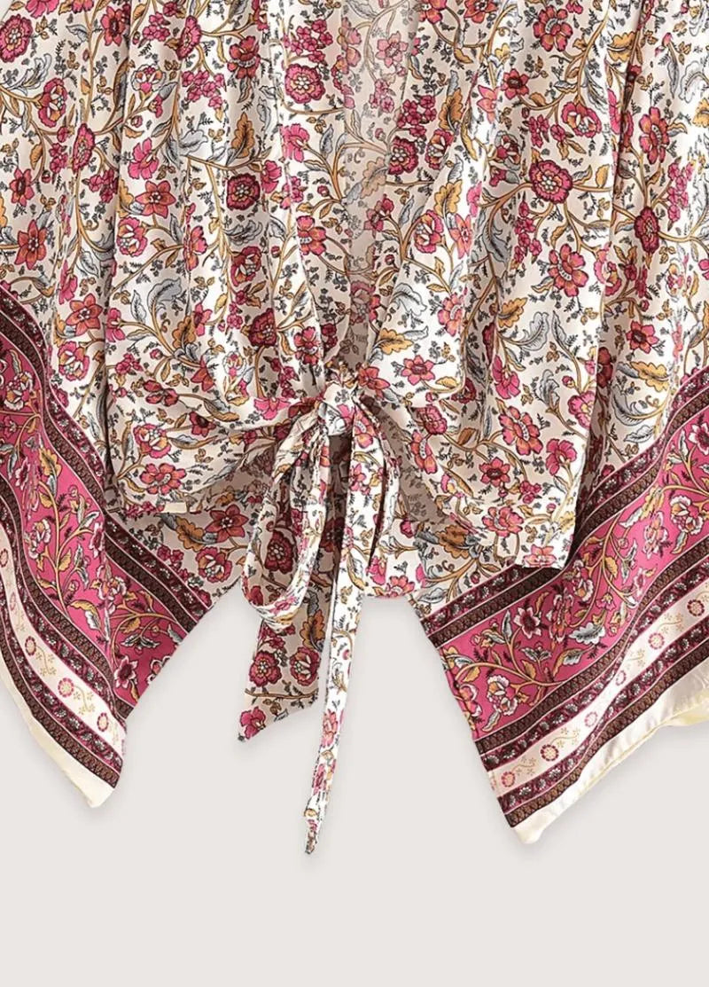 Kimono court fleuri femme - Élégance authentique-Kimikono