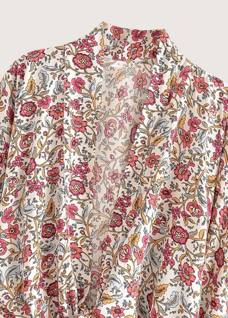 Kimono court fleuri femme - Élégance authentique-Kimikono