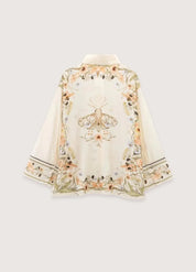 Kimono beige court fleuri - Élégance femme moderne-Kimikono