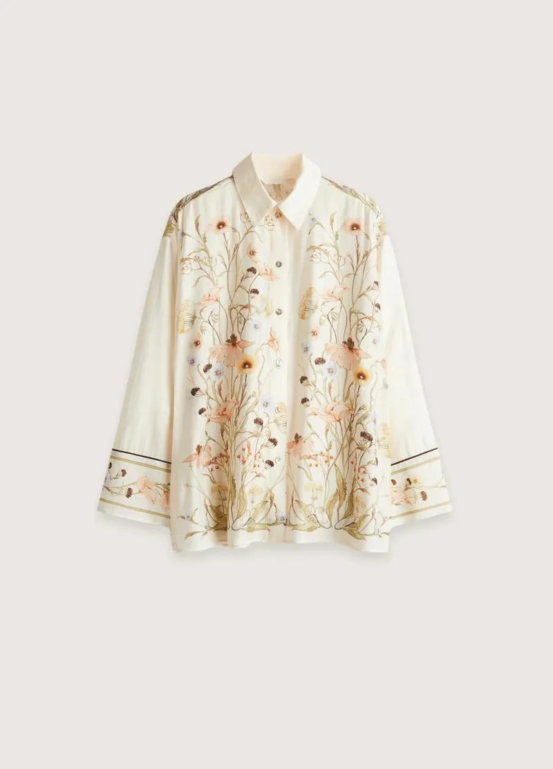 Kimono beige court fleuri - Élégance femme moderne-Kimikono