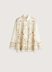 Kimono beige court fleuri - Élégance femme moderne-Kimikono