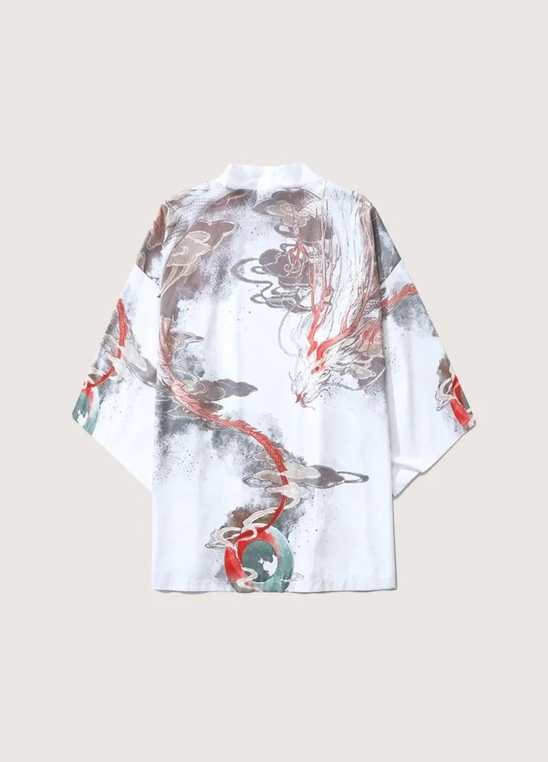 Kimono blanc homme dragon - Style japonais authentique-Kimikono