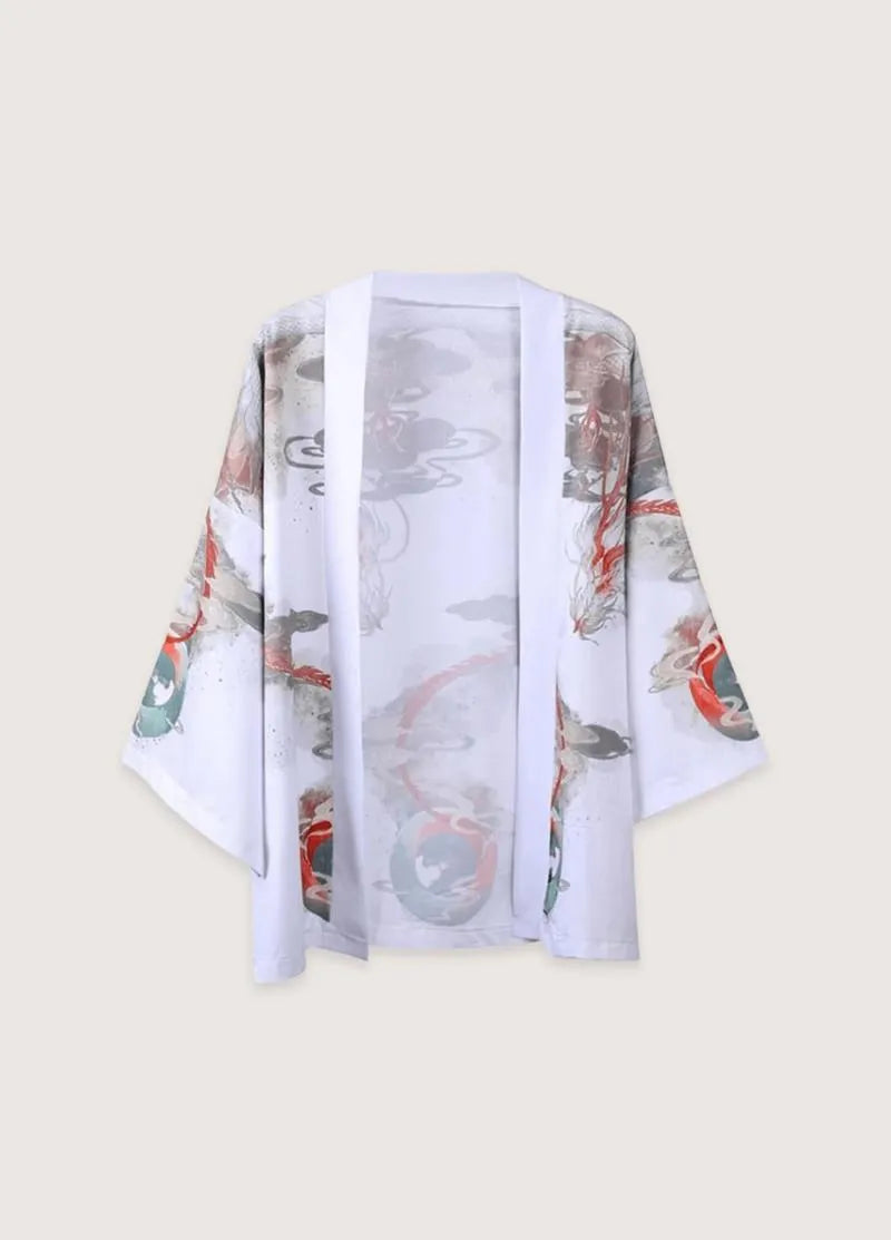 Kimono blanc homme dragon - Style japonais authentique-Kimikono