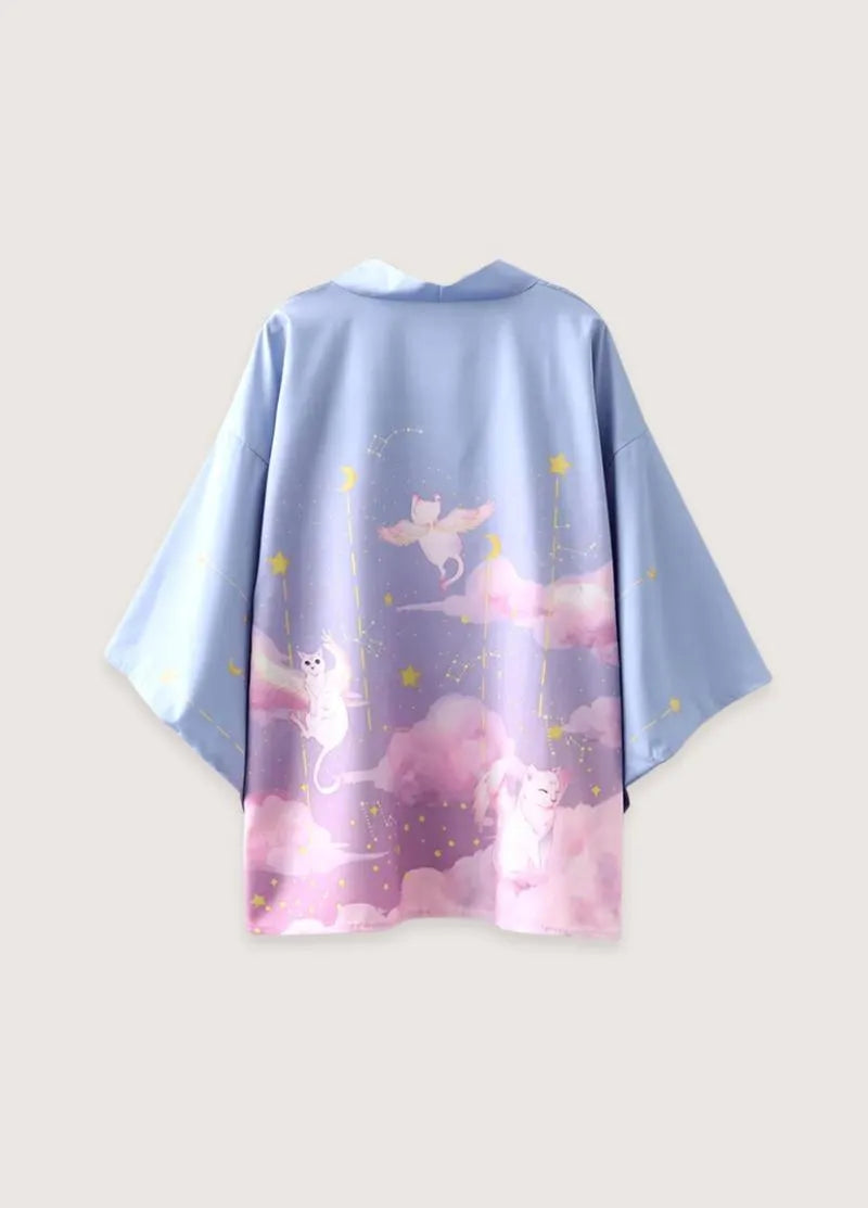 Kimono bleu homme japonais - Motifs célestes uniques-Kimikono