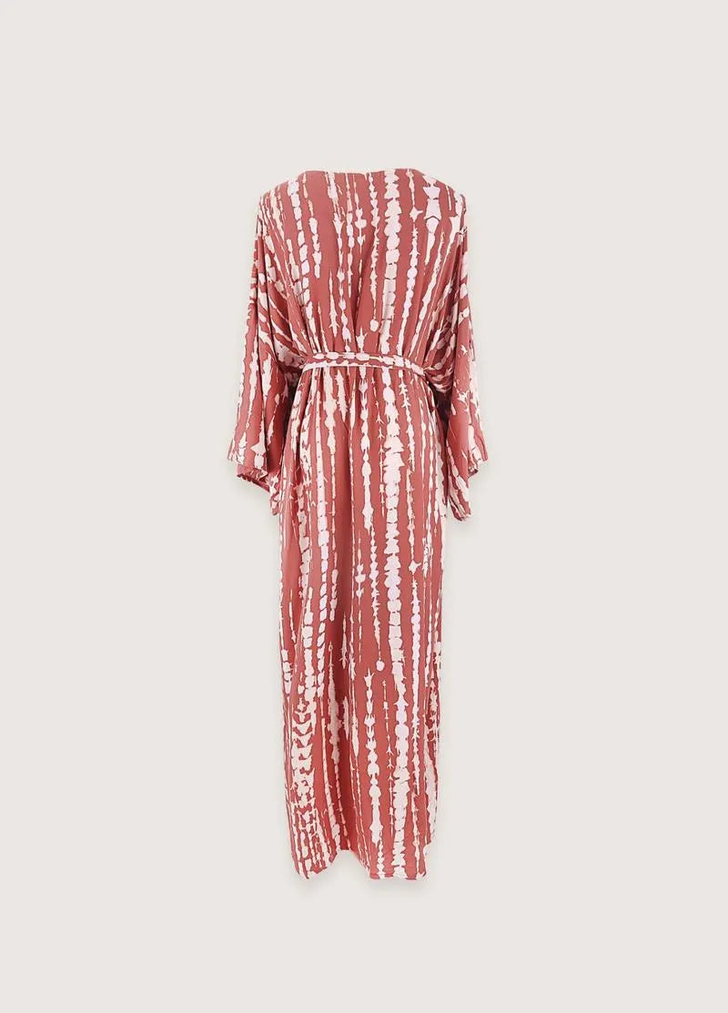 Kimono bohème long terracotta - Élégance décontractée-Kimikono