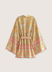 Kimono court femme orange fleuri | Aoi